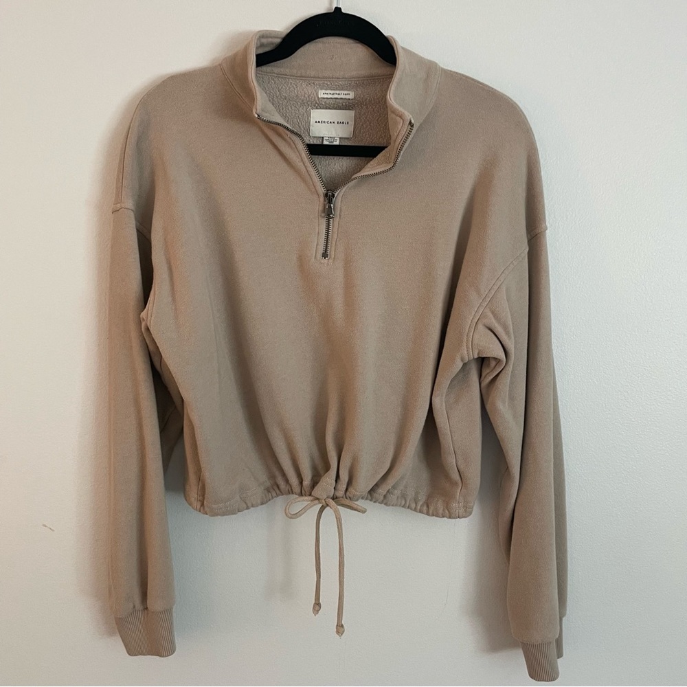 CROPPED CINCHED TAN QUARTER 1/4 ZIP